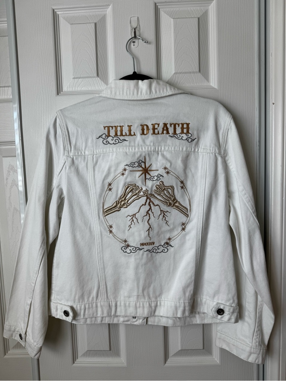 White Embroidered 'Till Death' Denim Jacket